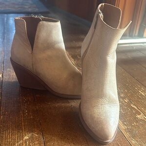 Frye distressed ivory bootie